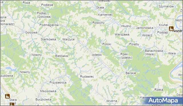 mapa Izdebki gmina Nozdrzec, Izdebki gmina Nozdrzec na mapie Targeo