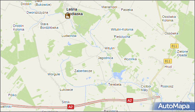 mapa Jagodnica gmina Leśna Podlaska, Jagodnica gmina Leśna Podlaska na mapie Targeo