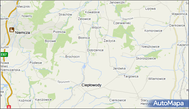 mapa Jakubów gmina Ciepłowody, Jakubów gmina Ciepłowody na mapie Targeo