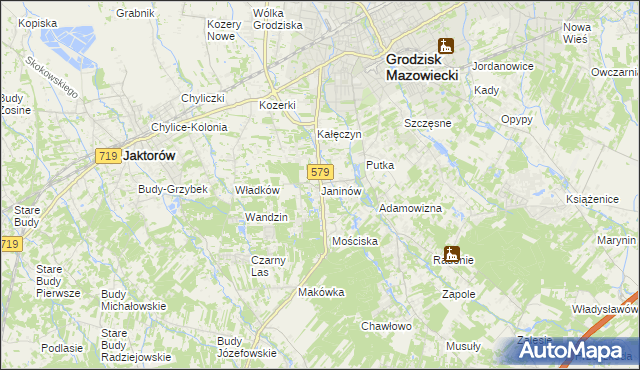 mapa Janinów gmina Grodzisk Mazowiecki, Janinów gmina Grodzisk Mazowiecki na mapie Targeo