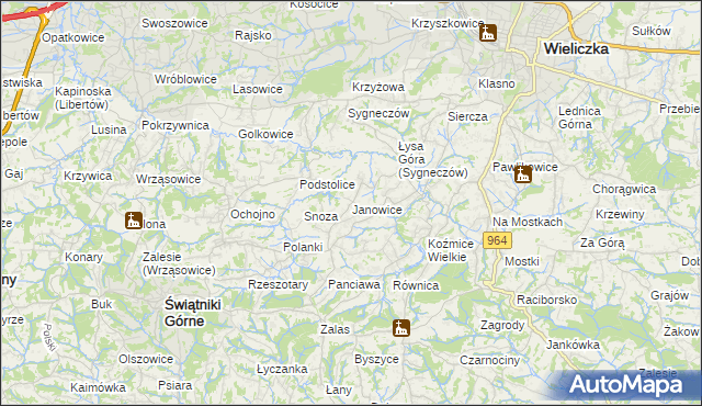 mapa Janowice gmina Wieliczka, Janowice gmina Wieliczka na mapie Targeo