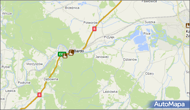 mapa Janowiec gmina Bardo, Janowiec gmina Bardo na mapie Targeo