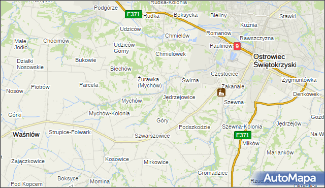 mapa Jędrzejowice gmina Bodzechów, Jędrzejowice gmina Bodzechów na mapie Targeo