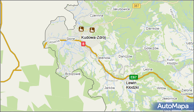 mapa Jeleniów gmina Lewin Kłodzki, Jeleniów gmina Lewin Kłodzki na mapie Targeo