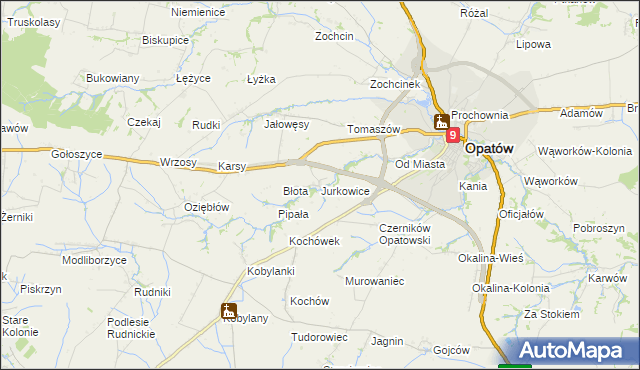 mapa Jurkowice gmina Opatów, Jurkowice gmina Opatów na mapie Targeo