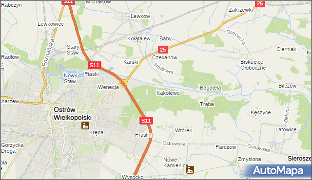 mapa Kąkolewo gmina Ostrów Wielkopolski, Kąkolewo gmina Ostrów Wielkopolski na mapie Targeo