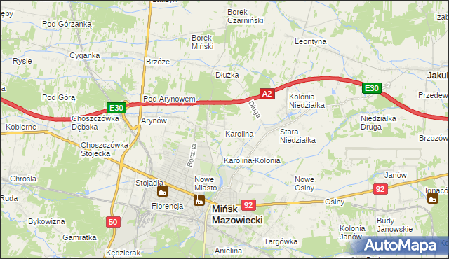 mapa Karolina gmina Mińsk Mazowiecki, Karolina gmina Mińsk Mazowiecki na mapie Targeo