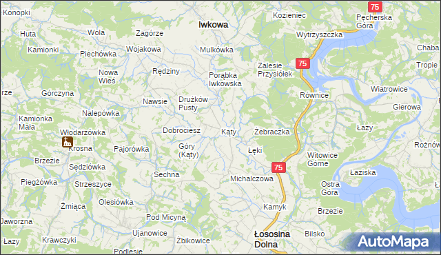 mapa Kąty gmina Iwkowa, Kąty gmina Iwkowa na mapie Targeo