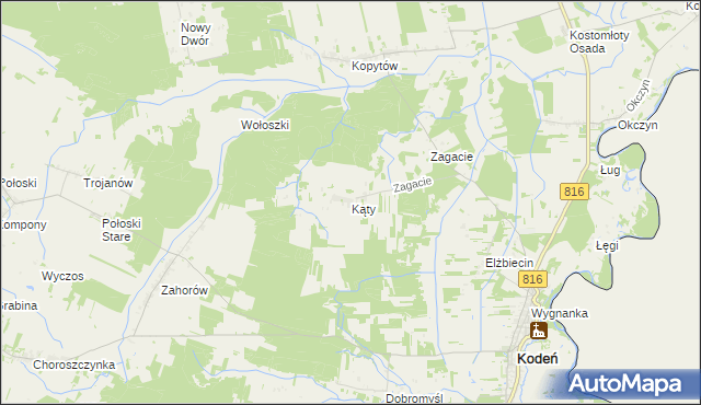 mapa Kąty gmina Kodeń, Kąty gmina Kodeń na mapie Targeo