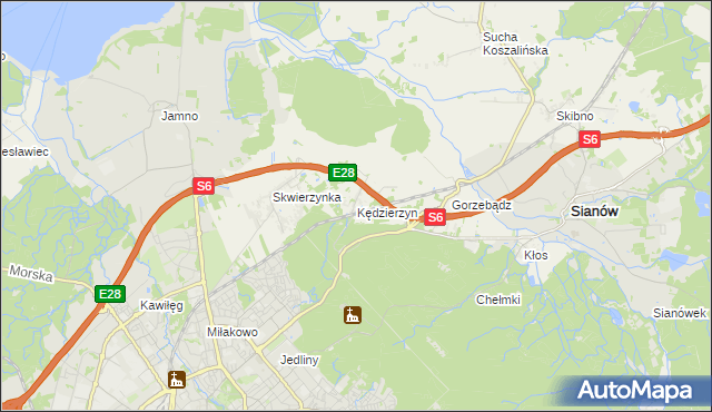 mapa Kędzierzyn gmina Sianów, Kędzierzyn gmina Sianów na mapie Targeo