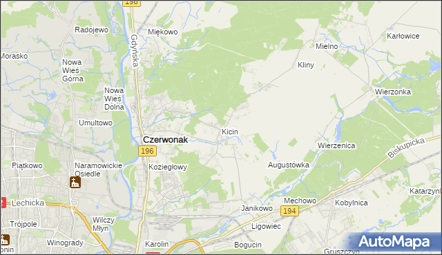 mapa Kicin gmina Czerwonak, Kicin gmina Czerwonak na mapie Targeo