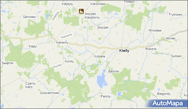 mapa Kobiela gmina Kiwity, Kobiela gmina Kiwity na mapie Targeo