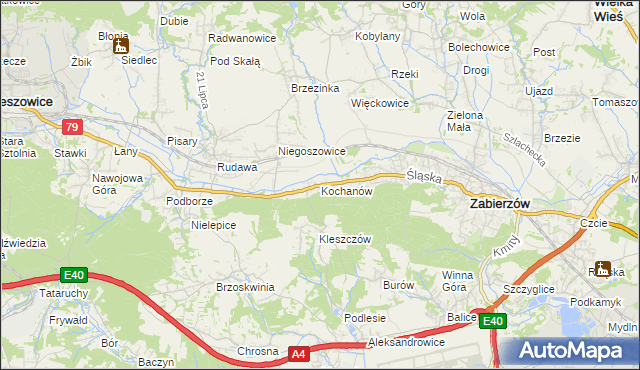 mapa Kochanów gmina Zabierzów, Kochanów gmina Zabierzów na mapie Targeo