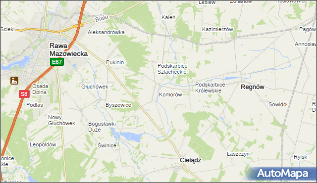 mapa Komorów gmina Cielądz, Komorów gmina Cielądz na mapie Targeo