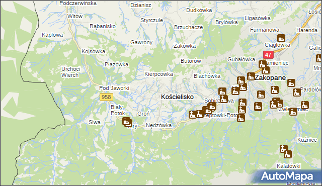 mapa Kościelisko, Kościelisko na mapie Targeo