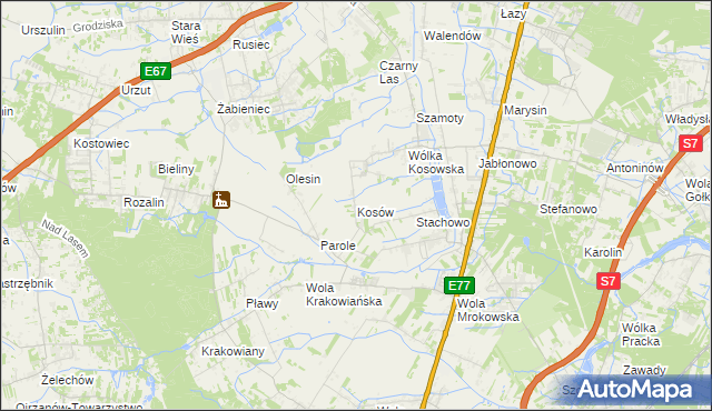 mapa Kosów gmina Lesznowola, Kosów gmina Lesznowola na mapie Targeo