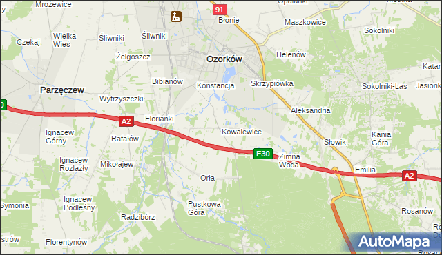 mapa Kowalewice gmina Parzęczew, Kowalewice gmina Parzęczew na mapie Targeo