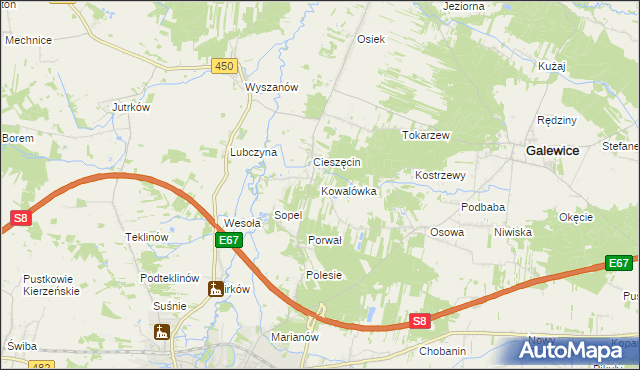 mapa Kowalówka gmina Wieruszów, Kowalówka gmina Wieruszów na mapie Targeo