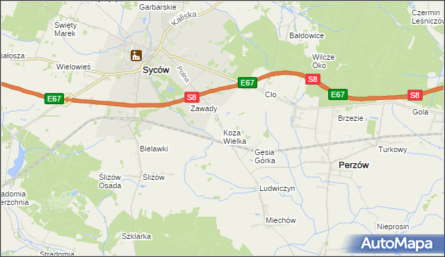 mapa Koza Wielka, Koza Wielka na mapie Targeo