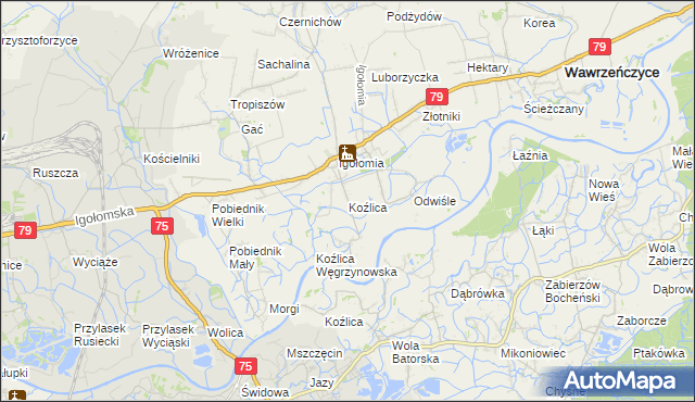 mapa Koźlica, Koźlica na mapie Targeo