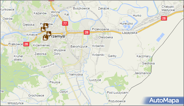 mapa Krówniki gmina Przemyśl, Krówniki gmina Przemyśl na mapie Targeo