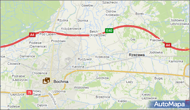 mapa Krzeczów gmina Rzezawa, Krzeczów gmina Rzezawa na mapie Targeo