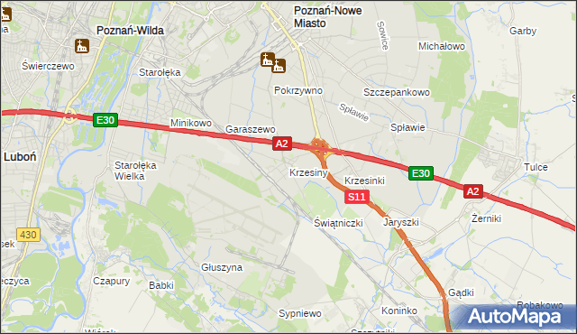 mapa Krzesiny, Krzesiny na mapie Targeo