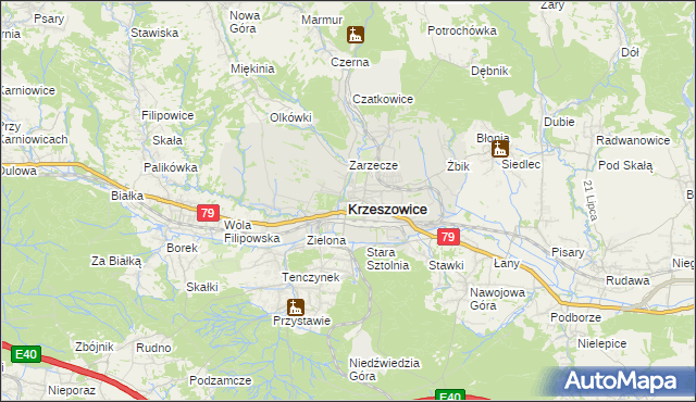mapa Krzeszowice, Krzeszowice na mapie Targeo