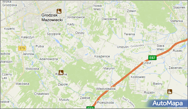 mapa Książenice gmina Grodzisk Mazowiecki, Książenice gmina Grodzisk Mazowiecki na mapie Targeo