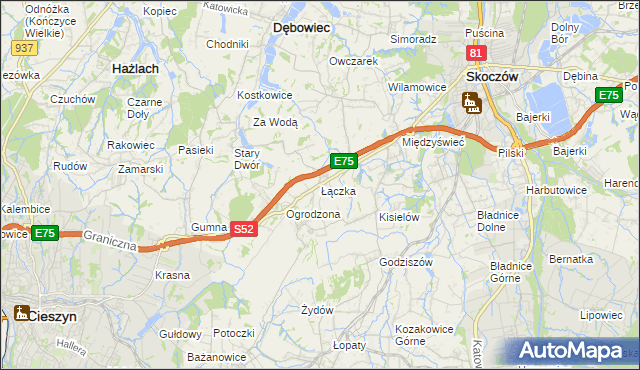 mapa Łączka gmina Dębowiec, Łączka gmina Dębowiec na mapie Targeo