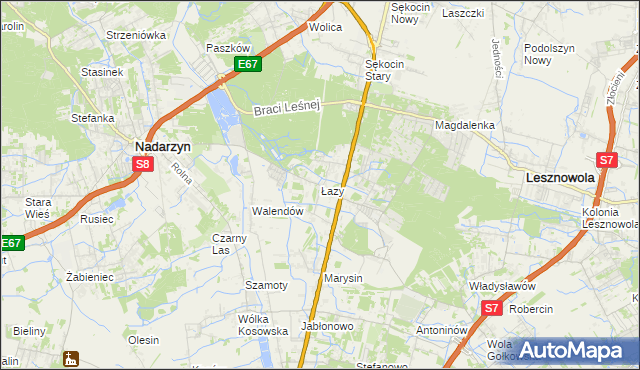 mapa Łazy gmina Lesznowola, Łazy gmina Lesznowola na mapie Targeo