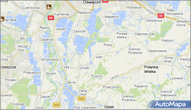 mapa Łazy gmina Oświęcim, Łazy gmina Oświęcim na mapie Targeo