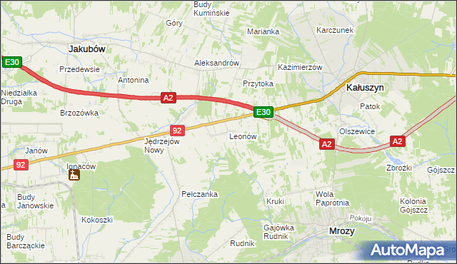 mapa Leonów gmina Kałuszyn, Leonów gmina Kałuszyn na mapie Targeo