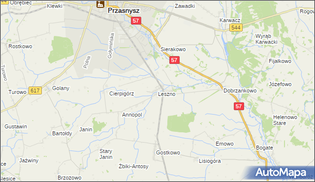 mapa Leszno gmina Przasnysz, Leszno gmina Przasnysz na mapie Targeo