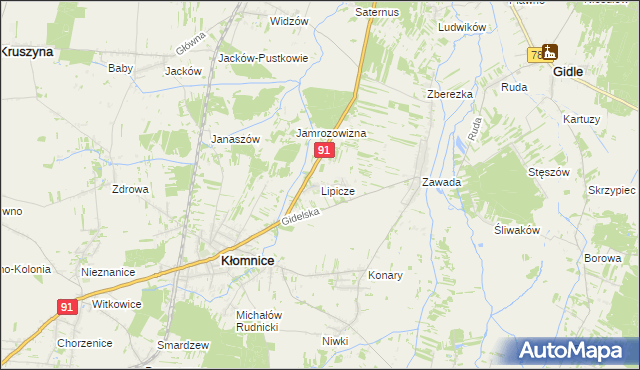 mapa Lipicze gmina Kłomnice, Lipicze gmina Kłomnice na mapie Targeo