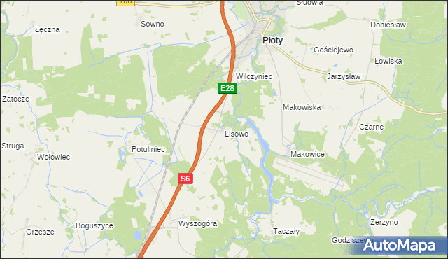 mapa Lisowo gmina Płoty, Lisowo gmina Płoty na mapie Targeo