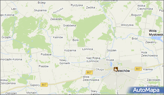 mapa Łomnica gmina Żelechów, Łomnica gmina Żelechów na mapie Targeo