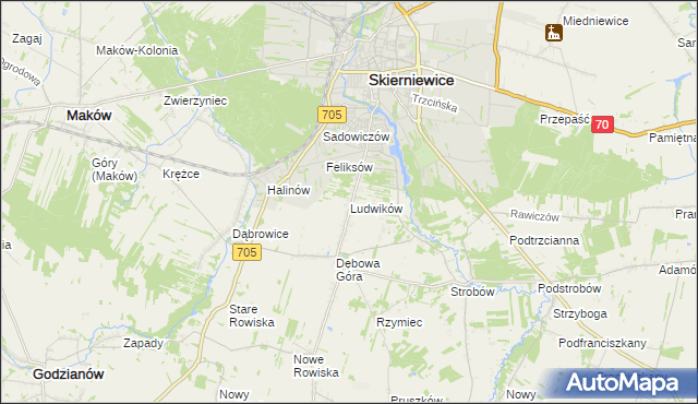 mapa Ludwików gmina Skierniewice, Ludwików gmina Skierniewice na mapie Targeo