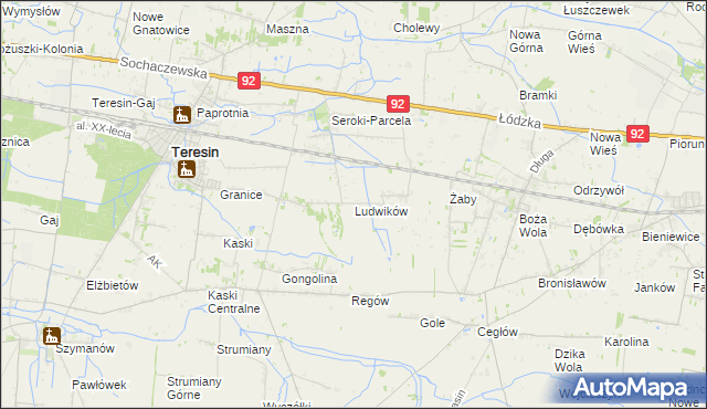 mapa Ludwików gmina Teresin, Ludwików gmina Teresin na mapie Targeo