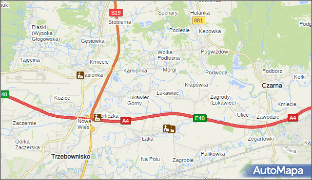 mapa Łukawiec gmina Trzebownisko, Łukawiec gmina Trzebownisko na mapie Targeo