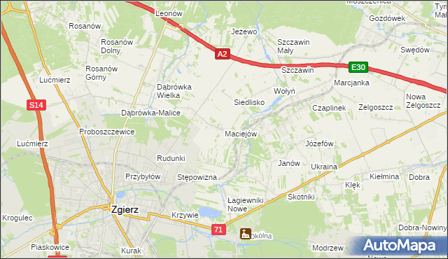 mapa Maciejów gmina Zgierz, Maciejów gmina Zgierz na mapie Targeo