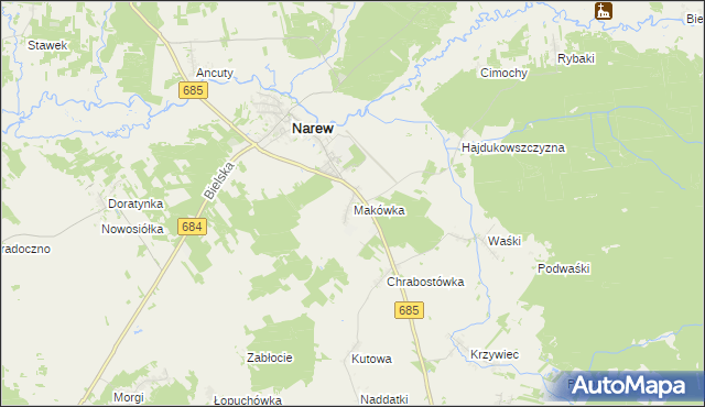 mapa Makówka gmina Narew, Makówka gmina Narew na mapie Targeo