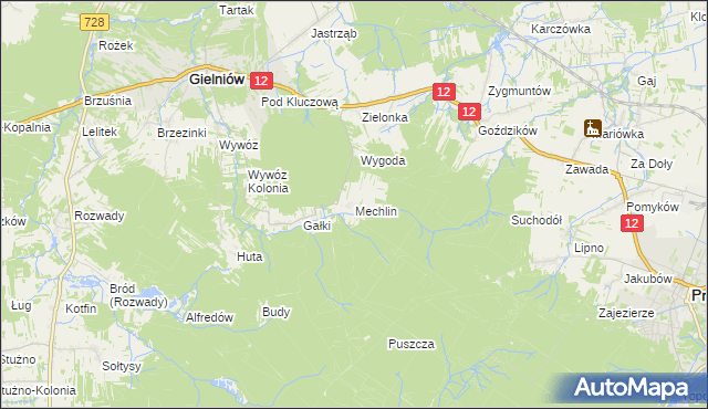 mapa Mechlin gmina Gielniów, Mechlin gmina Gielniów na mapie Targeo