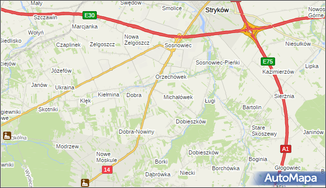 mapa Michałówek gmina Stryków, Michałówek gmina Stryków na mapie Targeo