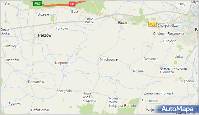 mapa Mnichowice gmina Bralin, Mnichowice gmina Bralin na mapie Targeo