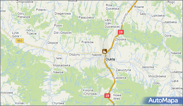 mapa Nadole gmina Dukla, Nadole gmina Dukla na mapie Targeo