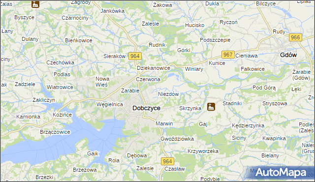 mapa Niezdów gmina Dobczyce, Niezdów gmina Dobczyce na mapie Targeo