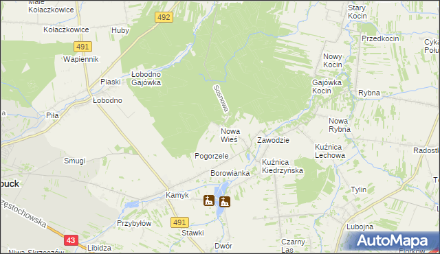 mapa Nowa Wieś gmina Kłobuck, Nowa Wieś gmina Kłobuck na mapie Targeo