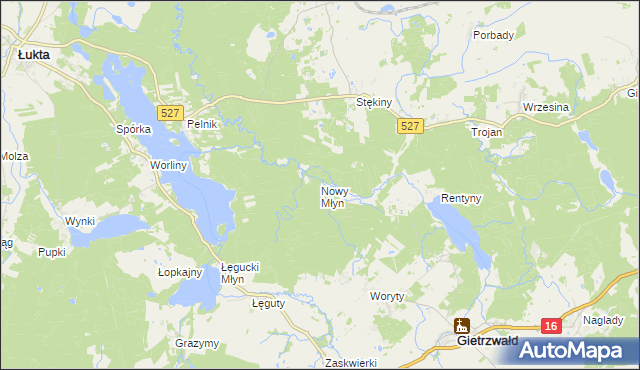 mapa Nowy Młyn gmina Gietrzwałd, Nowy Młyn gmina Gietrzwałd na mapie Targeo