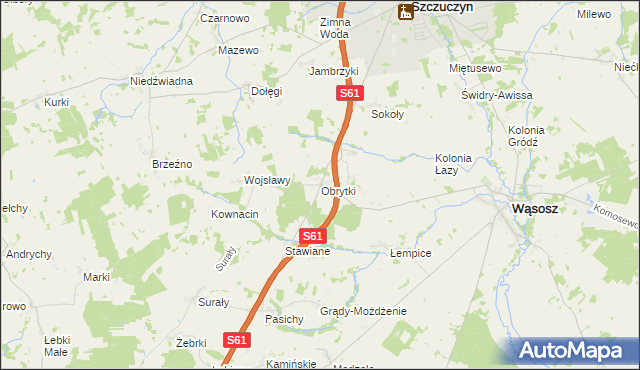 mapa Obrytki gmina Szczuczyn, Obrytki gmina Szczuczyn na mapie Targeo